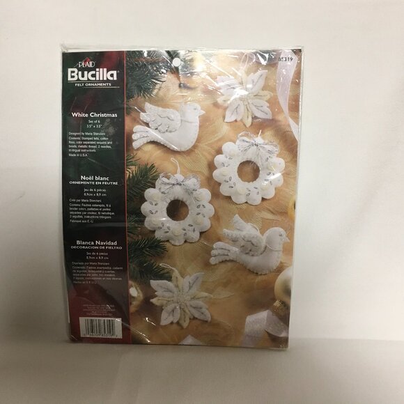 Bucilla 85319 White Christmas Felt Ornaments Dove Snowflake Wreath Set Of 6 - Picture 1 of 2